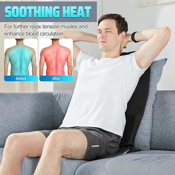 Back Massager with Heat for Pain Relief Deep Tissue, Portable Massage Chair Cushion and Seat Pad for Office, Gifts for Men & Women for Home Use