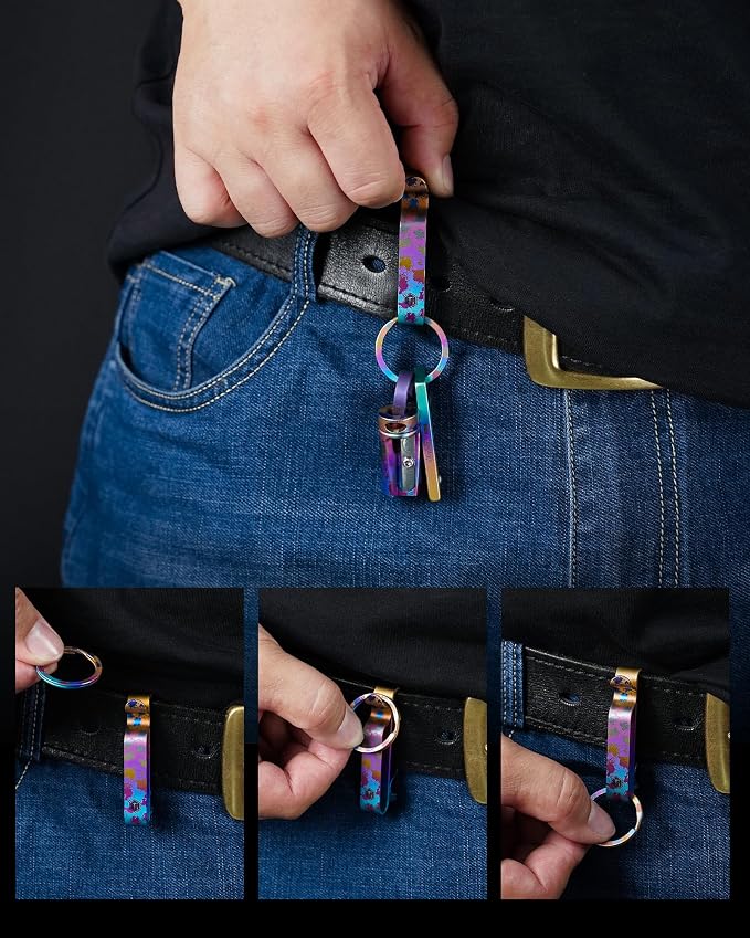 KeyUnity KM00 Titanium Belt Loop Keychain Clip Double Side Quick Release Key Holder with Detachable Key Ring