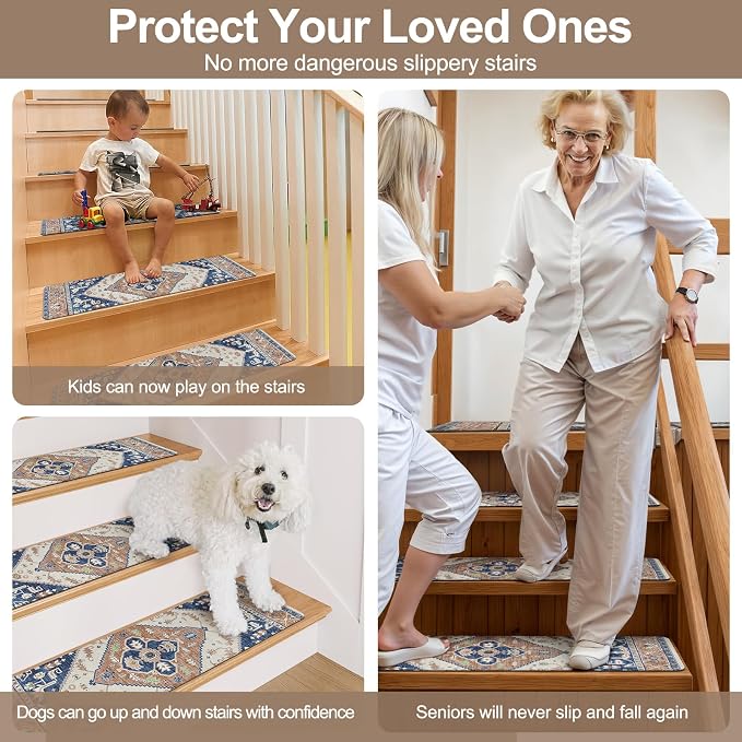 OJIA Stair Treads Non-Slip Square Capet Stair Treads 31"x31" Landing Mat | Square Capet Stair Treads Rubber Backing Stair Runner Anti-Slip Stair Matching Mat Carpet for Stairs