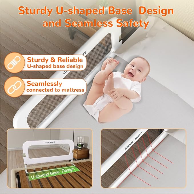 Bed Rail for Toddlers, 47 Inch Toddler Bed Rails, Bed Rail for Baby(White) | Adjustable Heights, Folding up Portable, Safe Metal Frame, For Baby, For Crib, Twin, Bunk, Full Size, Queen & King Bed