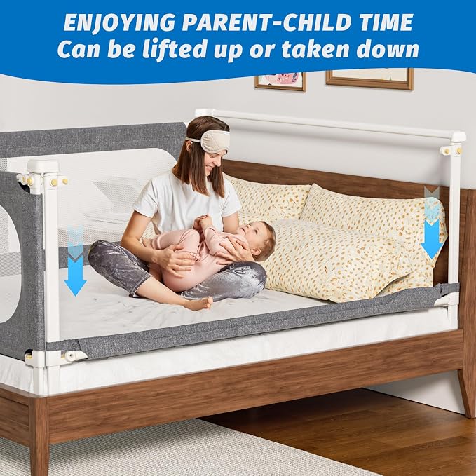 Bed Rails for Toddlers, with Headboard Rod -Height Adjustable Perfect Baby' Safety Bed Rails for Babys Bed Rails Guard (One Side 74.8"(L) ×28"(H)-Gary)
