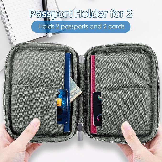 WALNEW Passport Holder for Travel, RFID Blocking Travel Walle Essentials | Travel Document Holder, Passports Wallet Pouch with Card Slots Zipper Pocket for Women Men