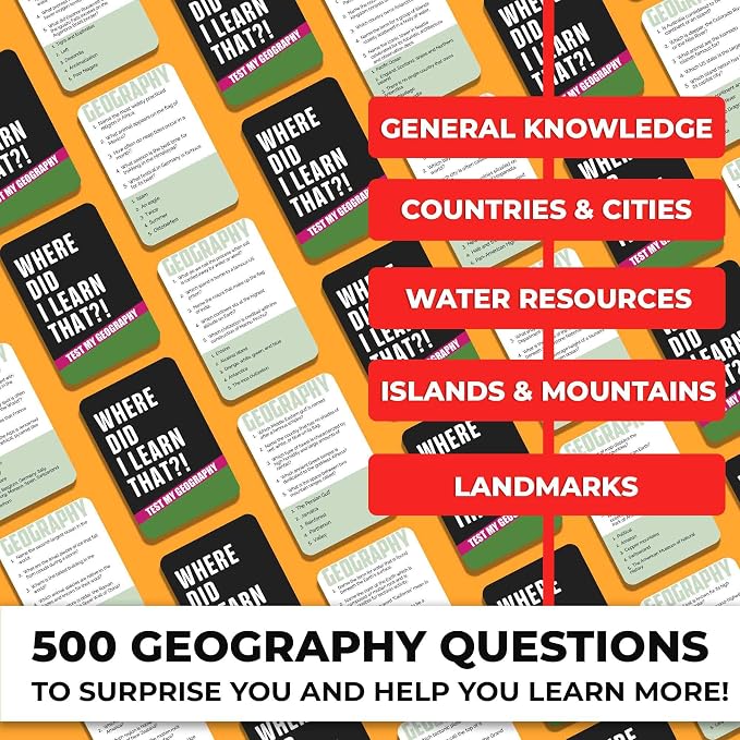 Trivia Card Games for Adults — Family Board Games for Teens and Adults | 500 Geography Questions Trivia Cards with Answers – Fun Party Game for Family Game Night