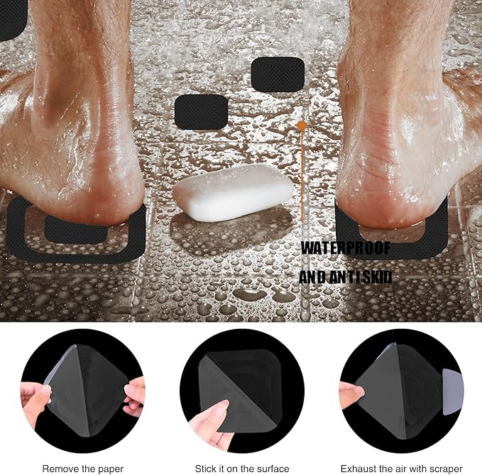 Non-Slip Bathtub Stickers, 72 PCS Safety Bathroom Tubs Showers Treads Adhesive Decals Scraper (Black)