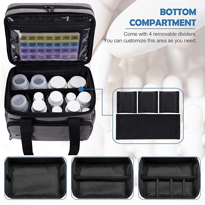 Large Medicine Storage Bag, Double Layer Pill Bottle Organizer Storage Bag with Lockable Zipper, Medication Travel Bag Carrying Case for Men Women