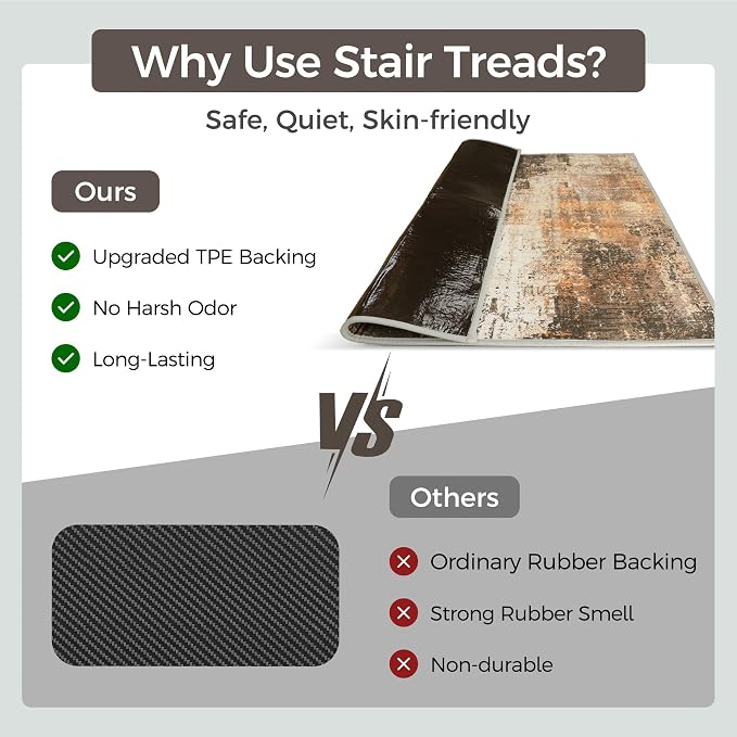 SARBEN 30"x30" Non Slip Stair Treads for Wooden Steps 1 Pack,Chestnut Smoke | Peel and Stick Carpet Stair Runner with TPE Adhesive Backing, Carpet for Added Safety, Pet and Senior Friendly