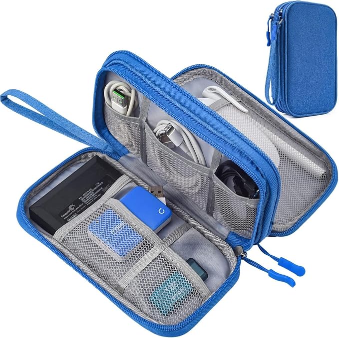 CAOODKDK Electronics Accessories Organizer Pouch, Electronic Organizer Travel Case Cable Organizer for Cable, Charger, SD Card, Business Travel Gadget Bag (Blue)