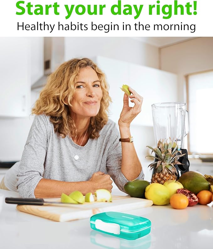 Travel Pill Organizer - Airtight Medicine Case for Traveling Portable Pharmacy Box with Labels Vitamin Container 8 Compartment Supplement Medication Holder Large Capacity Daily (Green)