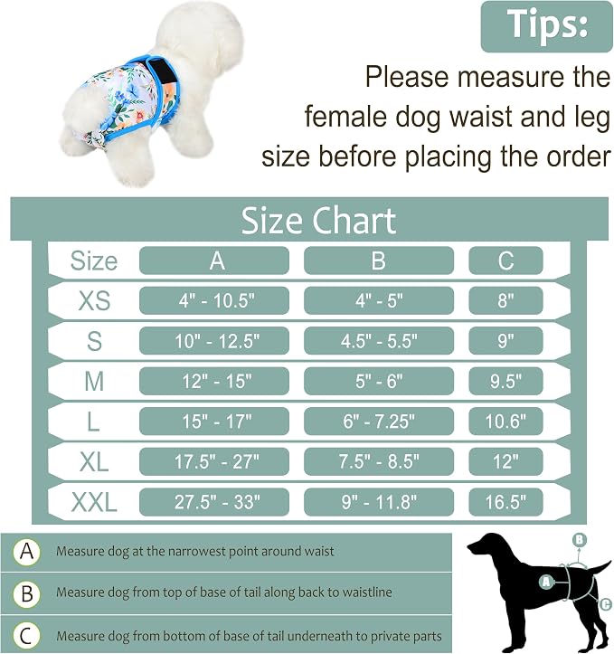 Dog Diapers Female- Reusable Diapers for Doggie in Heat - Highly Absorbent for Pet Incontinence with Adjustable Snaps Green, L