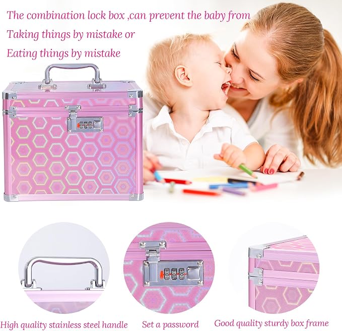 Medication Combination Lock Box, Colorful Rose, 10 x 7.25 x 7.75 Inches | Code Lock, For Personal Items, For Medicine, For Documents