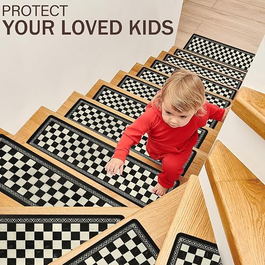 Non Slip Carpet Stair Treads for Wooden Steps Indoor, 15 Pack Stair Runners Covers Staircase Step Rugs Stair Mats for Kids Elders and Dog