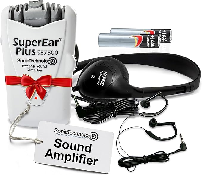 SuperEar Model SE7500 for Seniors - Hearing Amplifiers for Seniors & Elderly, Super Ear Personal Sound Amplifier, Sound Amplifier Listening Device and Audio Accessories in 50dB Ambient Sounds Increase