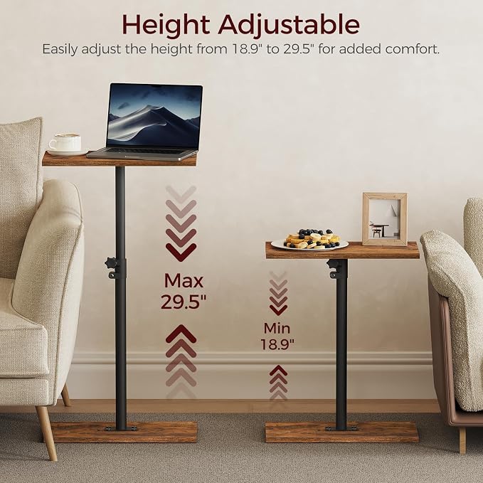 MAHANCRIS Narrow Side Table, Height Adjustable Sofa Table, Tall Couch Table | Small End Table for Small Spaces, Sturdy Wooded Nightstand, Easy Assembly, Multi-Functional, Living Room, Bedroom, Corner