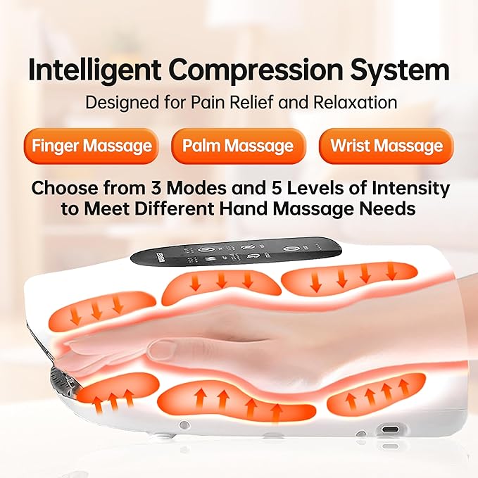 Hand Massager with Heat and Compression for Arthritis and Carpal Tunnel Relief, Finger Wrist Hand Therapy Equipment Pain Relief,Thoughtful Christmas Gifts for Women,Man (Gray)