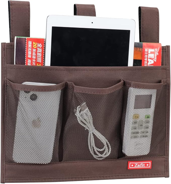 Zafit Hanging Bedside Caddy, Bedside Storage Organizer for Magazine, Phone, Remote control (Classic4 Pockets-Coffee)