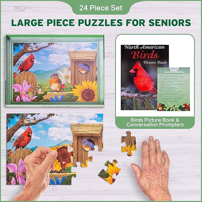 Assistex Dementia Jigsaw 24 Large Puzzle for Seniors - Alzheimer's Activity for Adults with Conversation Prompts - Best Memory Game for Patiens in Nursing Home - Build in Box Activities for Elderly