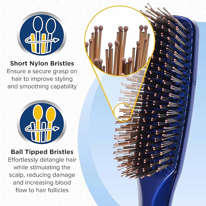 Giorgio Gentle Blue Full Size Hair Brush – 7.75 Inch, Men, Women & Kids, Detangler for Fine, Thick & Curly Hair, Scalp Massager, Travel Hair Brush, All Hair Types