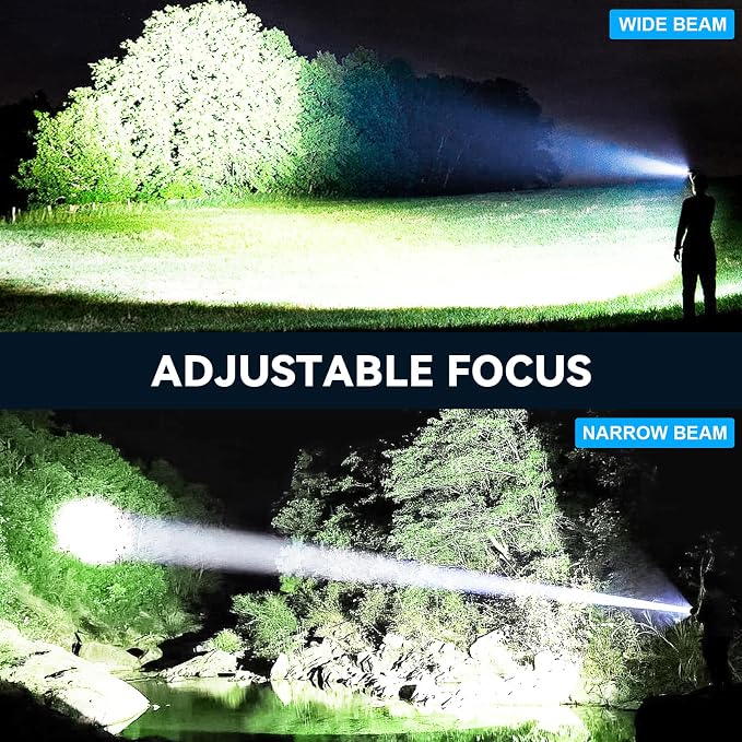 Kmivo Rechargeable LED Flashlight, 100,000 High Lumens Super Bright Tactical Flashlight, 5 Modes Adjustable Focus, Waterproof Powerful Handheld Flash Light for Camping Home Emergency (2 Pack)
