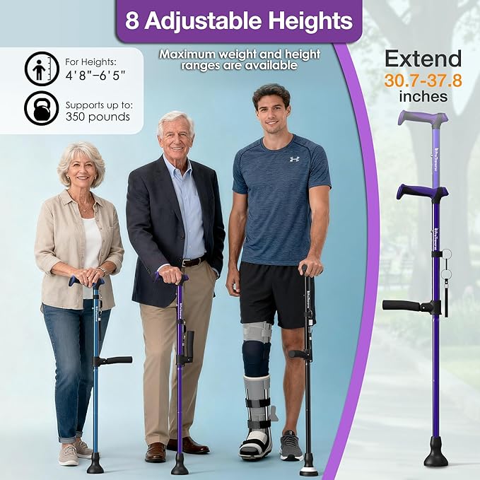 Walking Cane for Men & Women,Foldable,Adjustable,Self Standing Cane with Second Handle,350lbs Heavy Duty,All Terrain,Collapsible Walking Sticks for Seniors & Adults,Purple