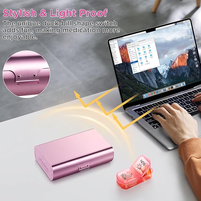 Zannaki Metal XL Weekly Pill Organizer 2 Times a Day, Large Travel Daily Pill Box 7 Day, Portable Week Twice Pill Holder Container, AM PM Pill Case for Medicine Vitamin Medication Supplement, Pink