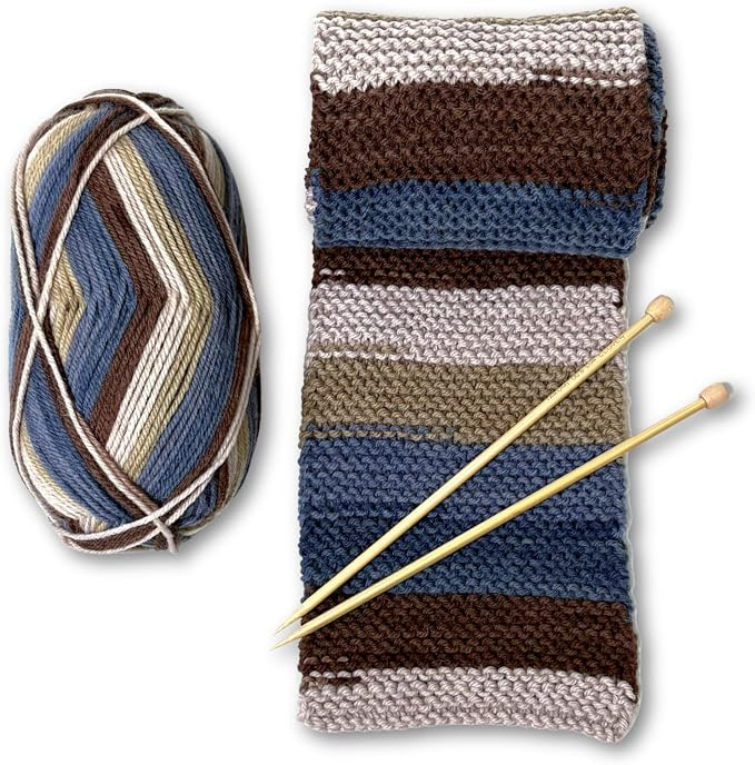 The Spinning Hand Knitting Kit for Beginners Adults – Educator-Designed, Self-Striping Wool Yarn, Bamboo Needles & Video Tutorials (Timber)