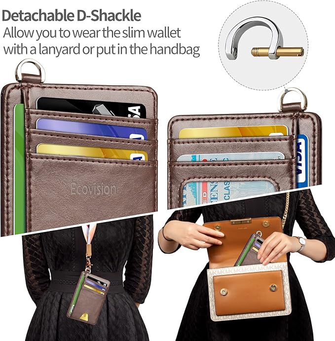 Slim Minimalist Front Pocket Wallet, RFID Blocking Credit Card Holder Wallet with Detachable D-Shackle for Men Women