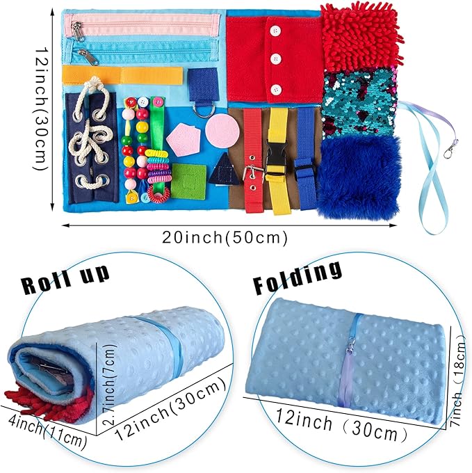 Fidget Blanket for Adults with Dementia, Alzheimer's Sensory Mat for Elderly | 18-in-1 busy board, portable lap pad, sensory activities, memory care, calming gift, for elderly, autism and ADHD