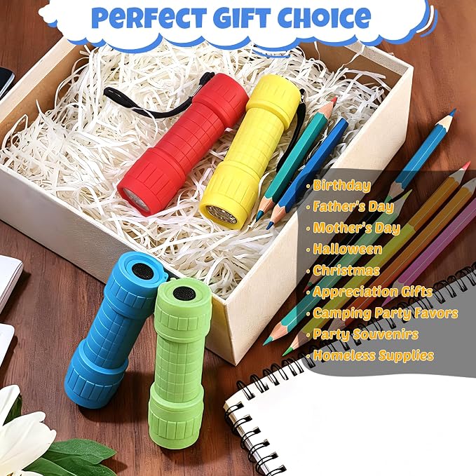 EverBrite 4-Pack Mini LED Flashlight Set, Small Flashlights for Kids in 4 Assorted Colors with 12 AAA Batteries, Fun and Portable for Camping, Emergency, Home, and Holiday Gifts