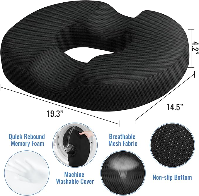 CloudBliss Donut Pillow Stadium Seat Cushion for Tailbone Pain Relief and Hemorrhoids, Memory Foam Seat Chair Cushion, Portable Seat Cushions for Bleachers, Car, Home & Office