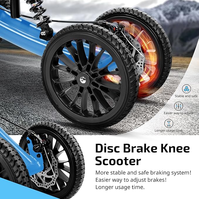 All Terrain Knee Scooter with Disc Brake System, Steerable Knee Walker for Adults for Foot Surgery, Broken Ankle - Rover Scooter for Broken Foot Injured Leg Crutch (Blue)