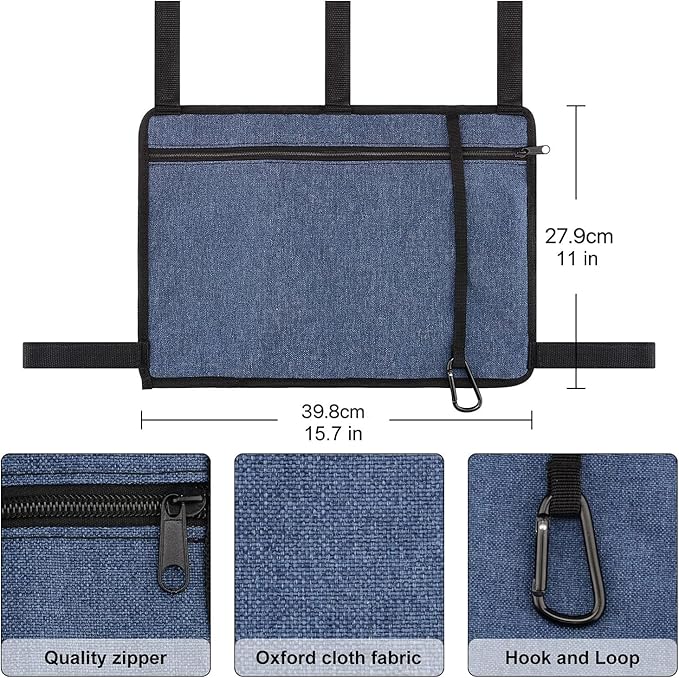 Elfzone Walker Accessory Bag - Walker Bags，Rollator Organizer Pouch for Walker Water-Resistant Armrest Accessories for Seniors, Elderly, Handicap, Blue