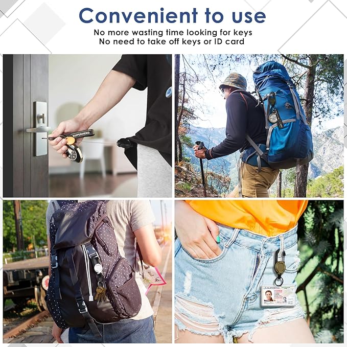 Retractable Keychain 4 Pieces Heavy Duty Carabiner Badge Holder Retractable Badge Reel ID Holder Extendable Key Ring Key Holder for 8 oz ABS Casing with 24 inches Steel Cord