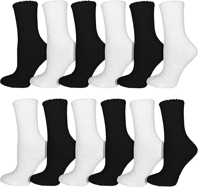 12 Pairs Fuzzy Socks for Women, Soft Fluffy Cozy Thick Warm Winter Holiday Stocking Stuffer Bulk Pack