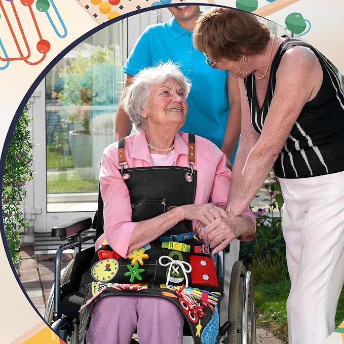 Shyyween Fidget Apron for Elderly Fidget Blanket for Dementia Alzheimer's Therapy Activity Apron Anxiety Relief supplies (Black)