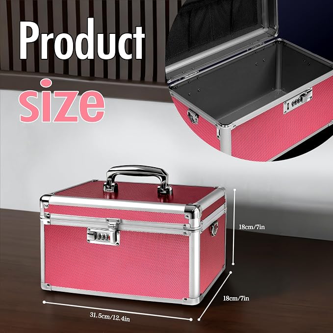 Rose Medication Combination Lock Boxes with Code for Personal Items, Medicine Lockbox for Documents 12.8 x 7.6 x 8.27 Inches Colorful Medium