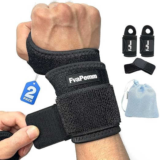 Carpal Tunnel Wrist Brace for Women Men 2 Pack, Wrist Support Wraps for Right Left Hand, Adjustable Wrist Brace for Tendonitis, Arthritis, Weightlifting, Sports, Day & Night Support, Black
