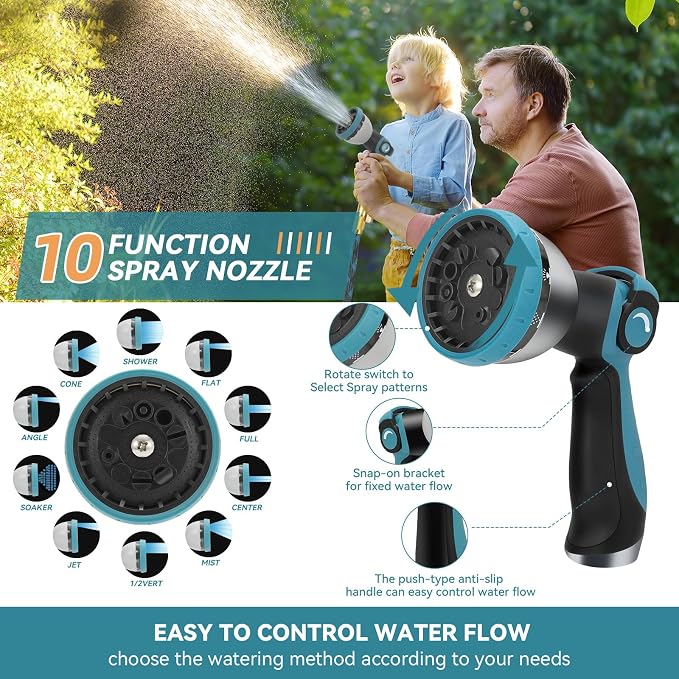Garden Hose 30 FT NON-EXPANDABLE Water Hose Flexible Garden hose & Ultra Lightweight Hose with 10-Pattern Garden Hose Nozzle High-Strength Special Cloth Cover with 3/4" Brass fitting for Garden