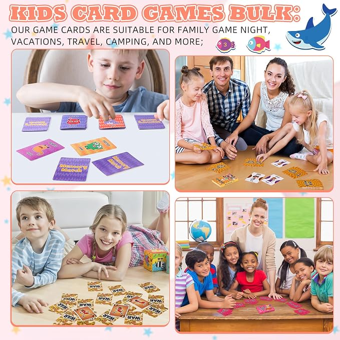 Zubebe 28 Pack Kids Card Games Gifts Bulk Classic Playing Card Game Set for Kids Includes Go Fish, Old Maid, Crazy Eights, Memory Match, Slap Jack, Playing Toy for Party Favors (Vivid)