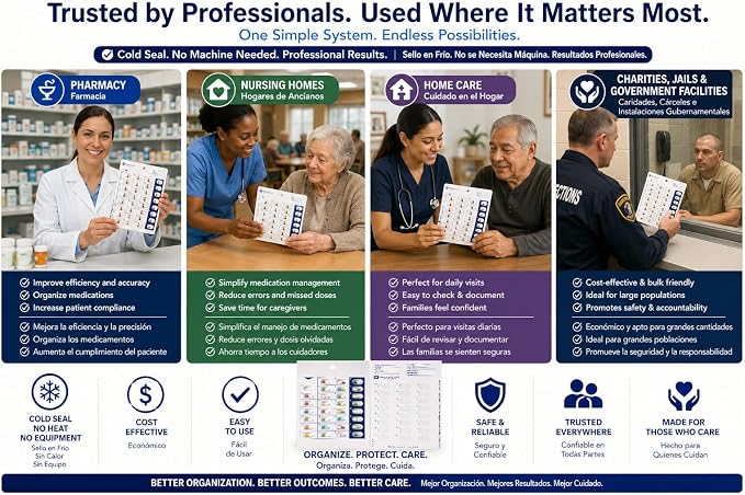 250-Pack Bulk Medication Blister Cards - 31-Day Cold Seal Pill Organizer for Pharmacies, Nursing Homes, Caregivers - Disposable No Equipment Needed - Wholesale Healthcare Supply