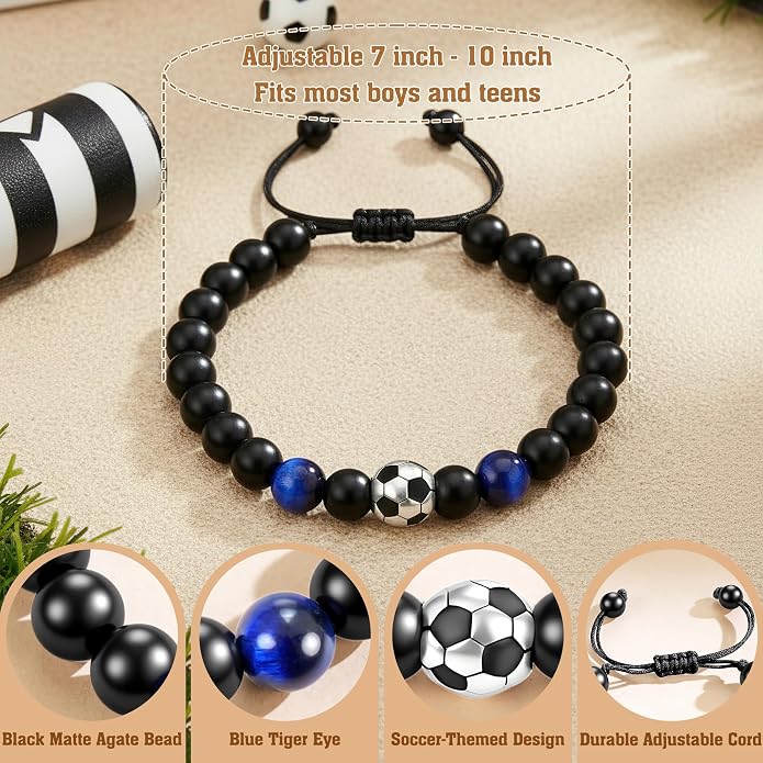PEALICIOUS Soccer Gifts for Boys Sport Jewelry for Son and Dad | Golf Gifts for Golfers with Natural Stone, Hockey Baseball Bracelet for Boys, Men Soccer Golf Stuff for Team Hockey Bracelet