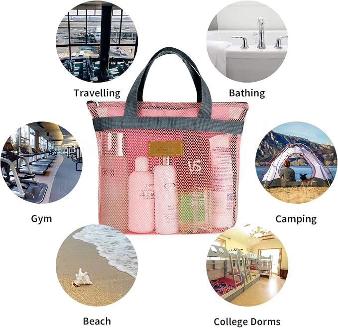 TOPASION Mesh Shower Caddy Bag Portable Hanging Toiletry and Bath Organizer with Zipper for Travel, Gym, Camping, College Dorms, Beach