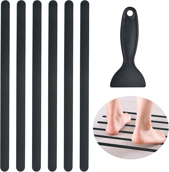 Supkiir Bathtub Non Slip Stickers, 24 PCS Anti Slip Adhesive Shower Treads with Scraper for Bath, Tub, Shower, Pool, Stairs, Ladders, Kitchen, 15’’(Black)