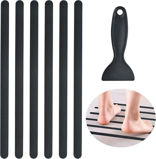 Supkiir Bathtub Non Slip Stickers, 24 PCS Anti Slip Adhesive Shower Treads with Scraper for Bath, Tub, Shower, Pool, Stairs, Ladders, Kitchen, 15’’(Black)