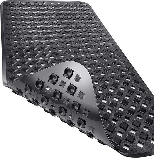 Yimobra Non Slip Bath Mat, Super Strong Suction Cups,34.5"x15.5"Long Tub Mat with Drain Holes, Machine Washable Fast Draining Shower Mats, Bathroom Essentials,Black