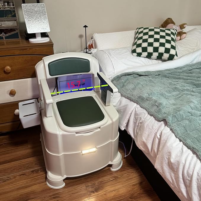 Bedside Commode, Portable Toilet for Adults, Commode Chair for Toilet with Arms, Height Adjustable, 2 Toilets and Induction Night Light, Potty Chair for Elderly and Disabled