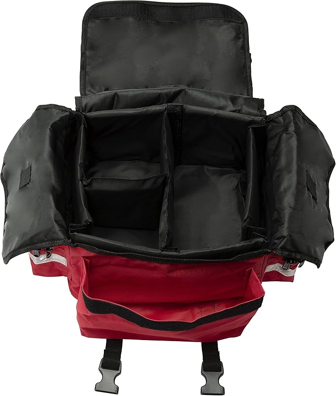 NOVAMEDIC Professional Red First Responder Bag – 17” x 9” x 7” | Empty EMT Trauma Kit Carrier with Removable Dividers, Reflective Strips, Water-Resistant Base