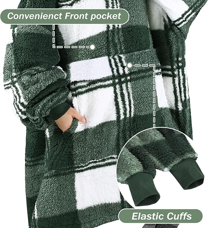 Catalonia Oversized Blanket Hoodie Sweatshirt, Wearable Sherpa Lounging Pullover for Adults Women Men