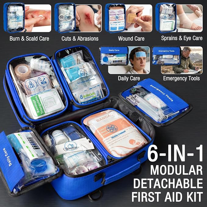 528 PCS Advanced First Aid Kit – Large 6-in-1 Modular Waterproof Well-Organized Emergency Kit for Home, Car, Travel, Camping, Boat & Outdoor