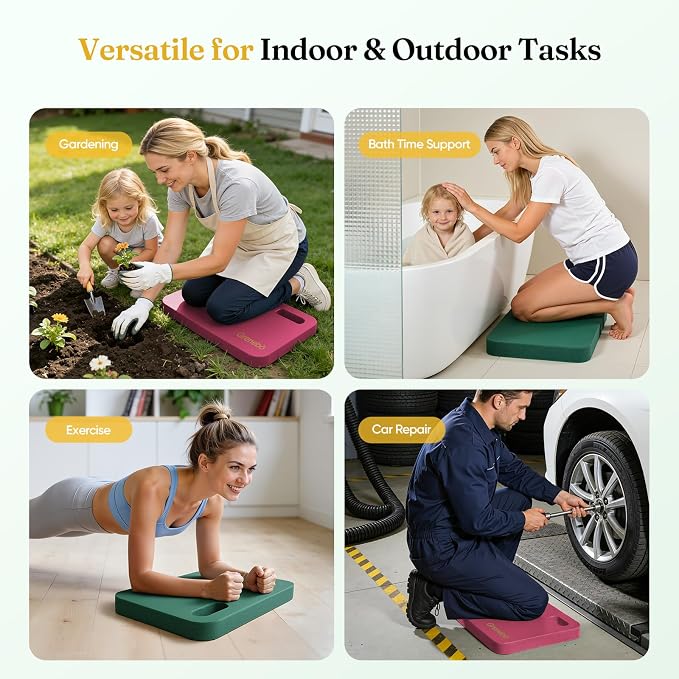 Grenebo 2-Pack Kneeling Pads, Extra Thick, 17.3 x 11 x 1.6 in, Green Pink | Soft NBR Foam Cushion for gardening kneeling pad use, Knee pad support for Gardening, Baby Bathing, Exercise and Work