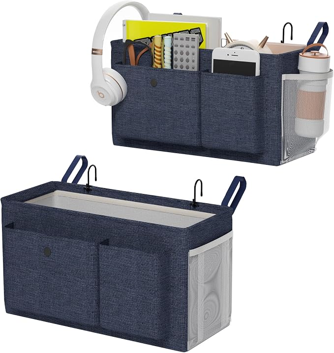 Bedside Caddy Bedside Storage Hanging Organizer for Bunk Dorm Bed Rail | Bed Caddy with Hooks, Top Bunks and Dorm Essentials for Water, Tissues, Tablets, Books, Phones, Remotes and Other Necessories